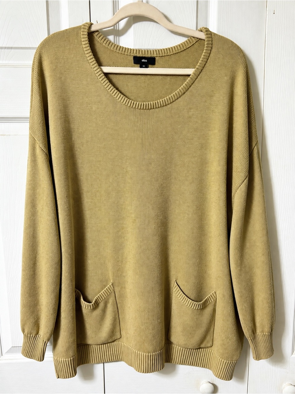 ellos Camel Women's Crewneck Pocket Sweater